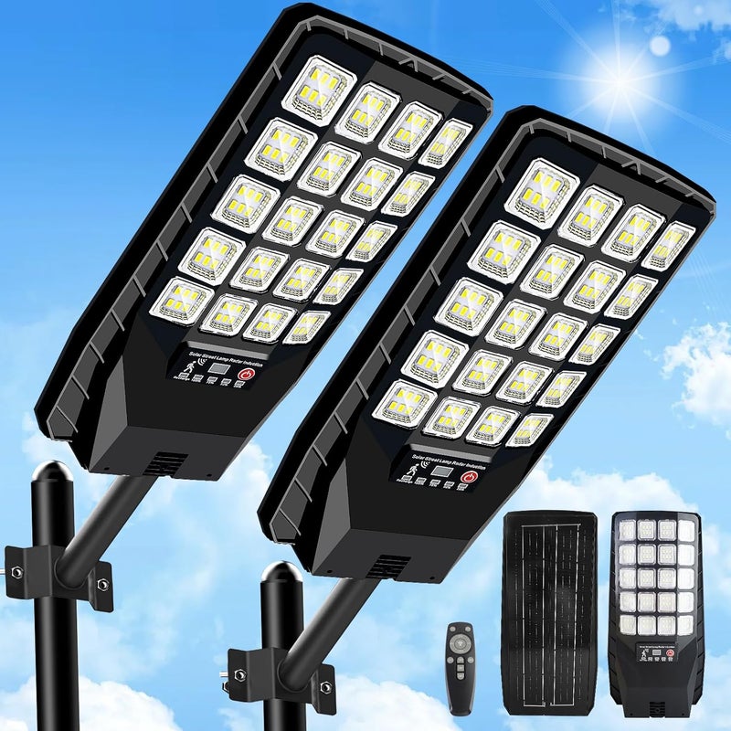 JWT 2 Pack Solar Street Lights Outdoor Waterproof - Solar Powered Flood Light with Motion Sensor & Remote Control 6500K 20000LM,Dusk to Dawn Commercial Solar Lights Outdoor for Parking Lot - Image 1